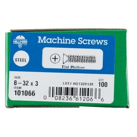 Hillman #8-32 x 3 in Phillips Flat Machine Screw, Zinc Plated Steel 77104